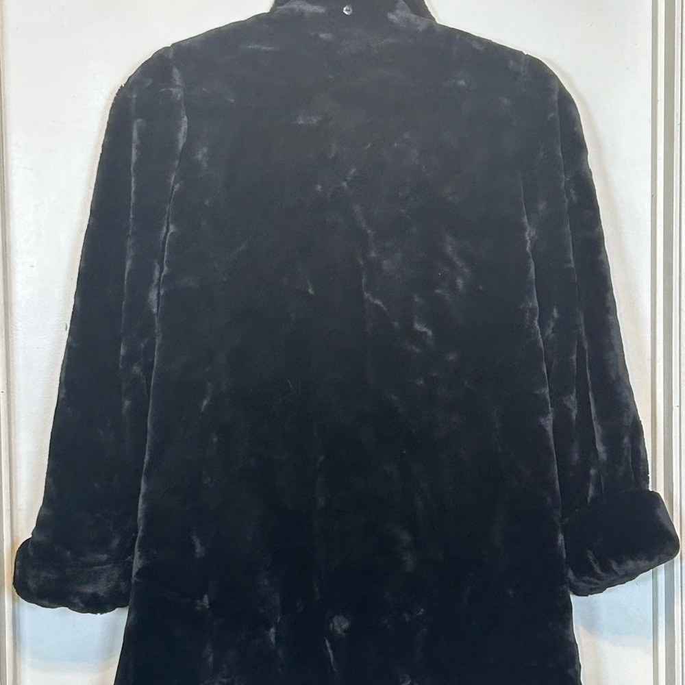 Dennis Basso Black Faux Fur Toggle Coat Jacket Women's Medium Mid-Length Zip Up - Picture 7 of 7